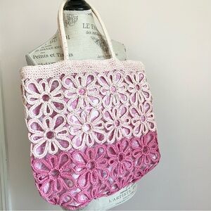 Sun N Sand Woven Flower Tote Bag